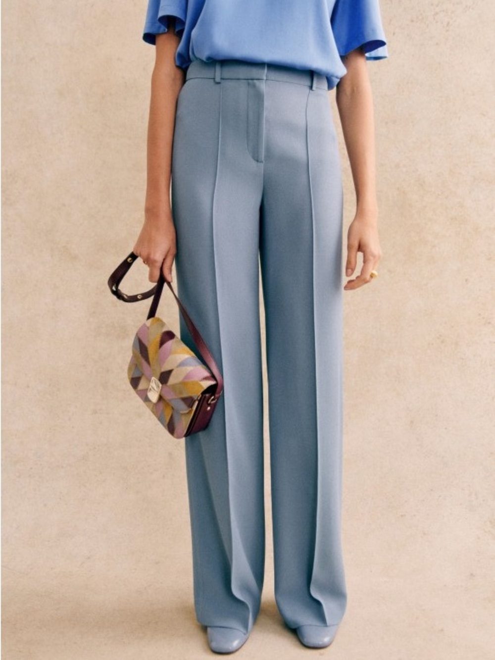 Sezane Light Blue Wide-Leg Trousers